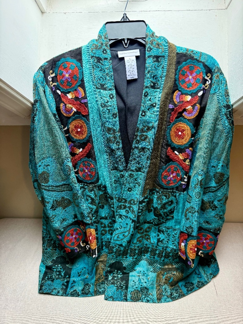 Soft Surroundings Teal Kimono Style Bohemian Jacket Size XL